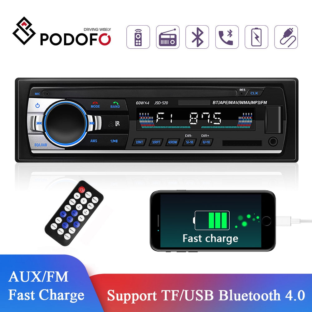 Autoradio de Coche Bluetooth 60W X 4 USB, AUX, Manos Libres, Radio